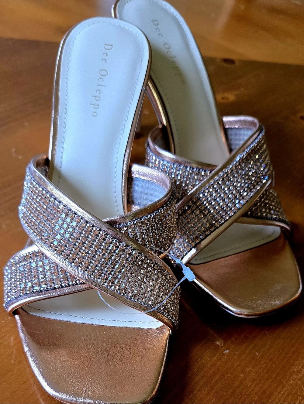 Dee Ocleppo Women's Sz 10 Rose Gold Crystal Slide Heels - Like New - Picture 5 of 12